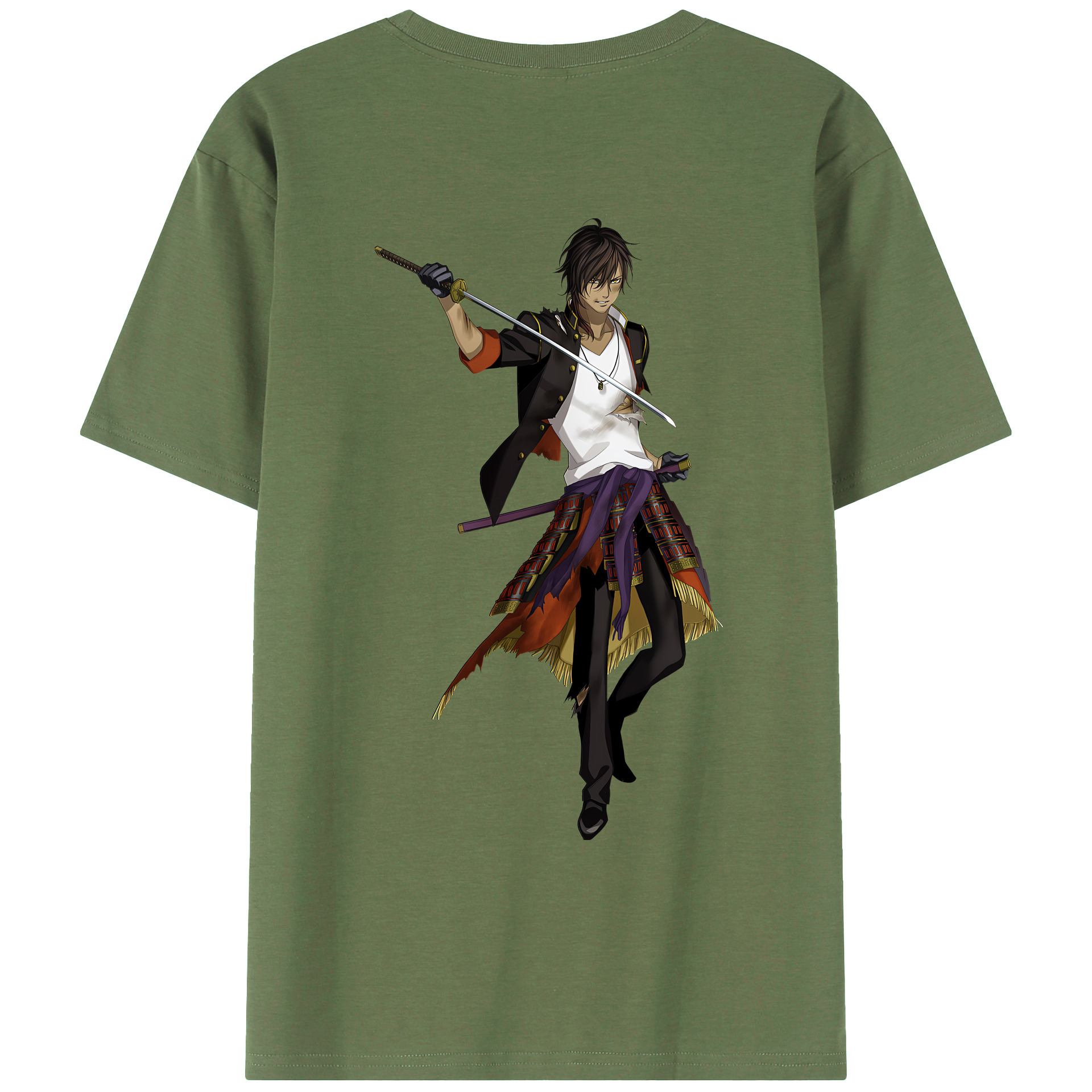 （画像用） 刀剣乱舞 Touken Ranbu 綿100％ メンズ半袖Tシャツ（バックプリント） 通気性